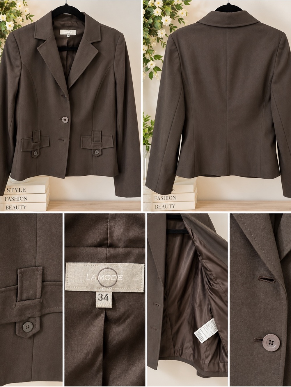 La Mode Brown Tailored Blazer US 6-8 Small Stretch Viscose Y2K